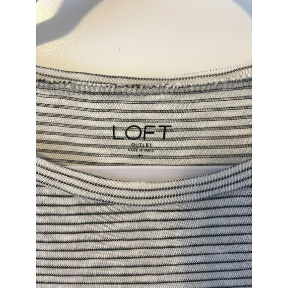 Loft Womens White Black stripe Wrap Tie Knit Sweater Blouse M lightweight - Picture 3 of 5